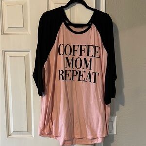 Coffee Mom Repeat Pink Black Raglan Tee